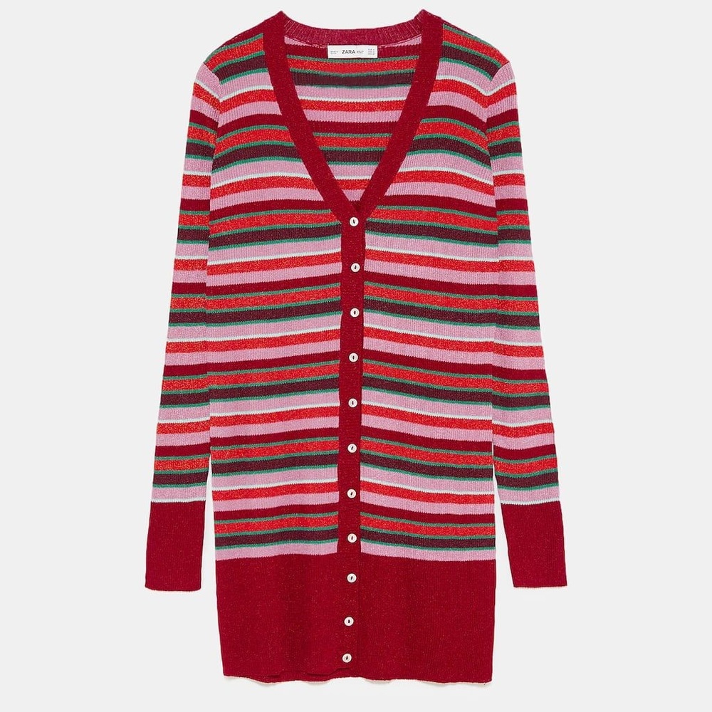 NWT ZARA STRIPED CARDIGAN WITH METALLIC THREAD